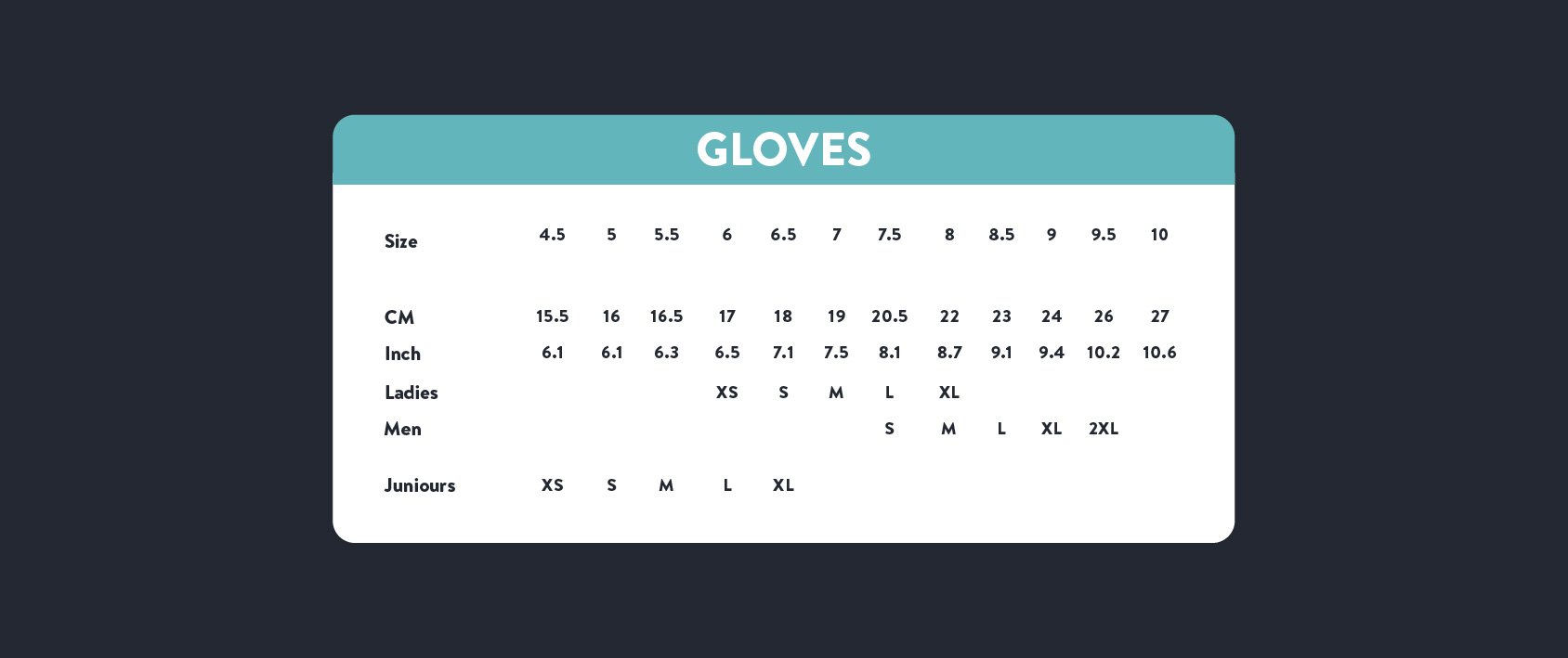 Asian Size to US Size Gloves Sizing Chart