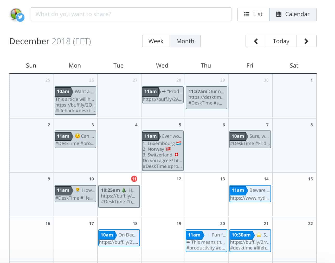 Buffer Social Media Calendar Example