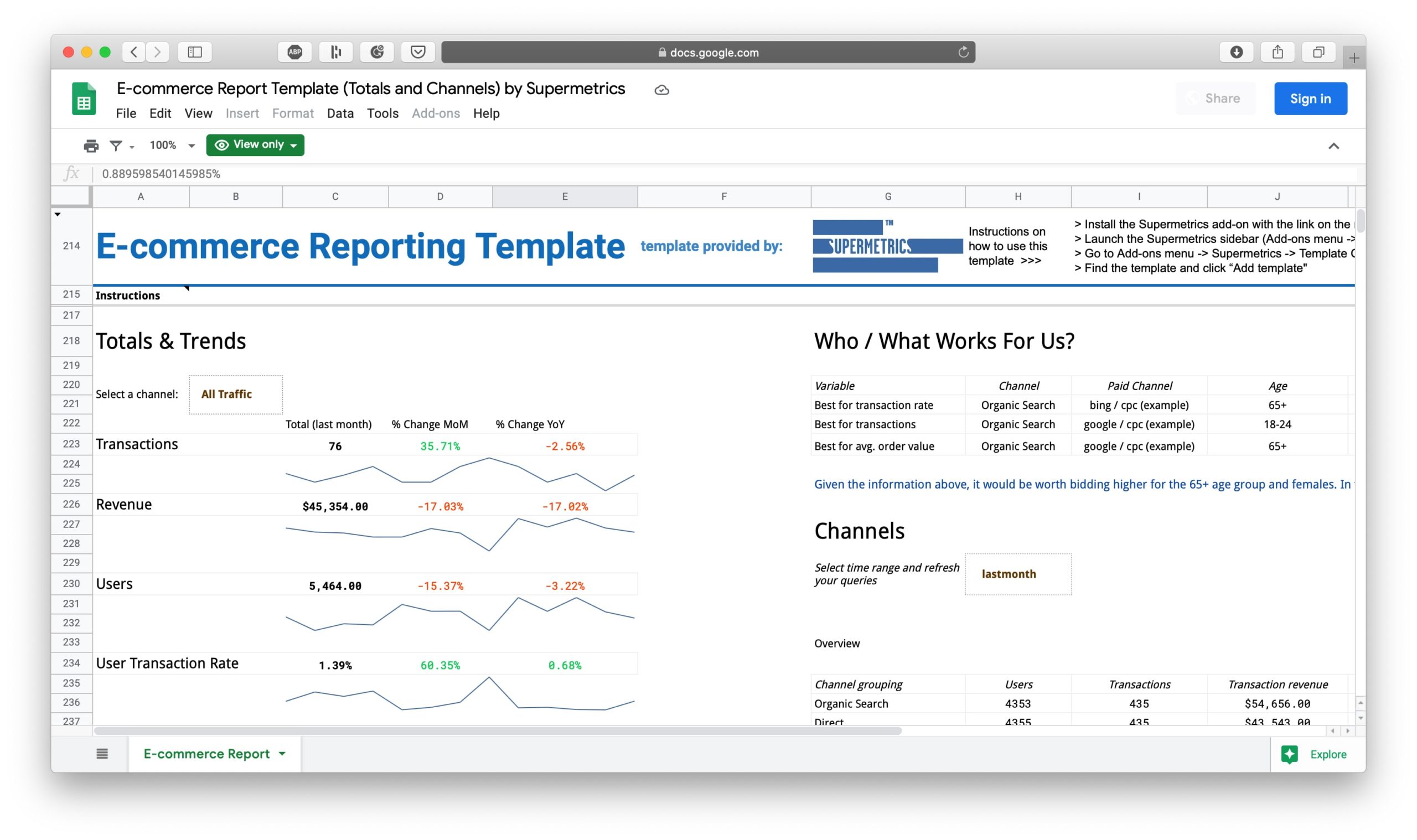 Ecommerce Data Reporting Template for Google Docs