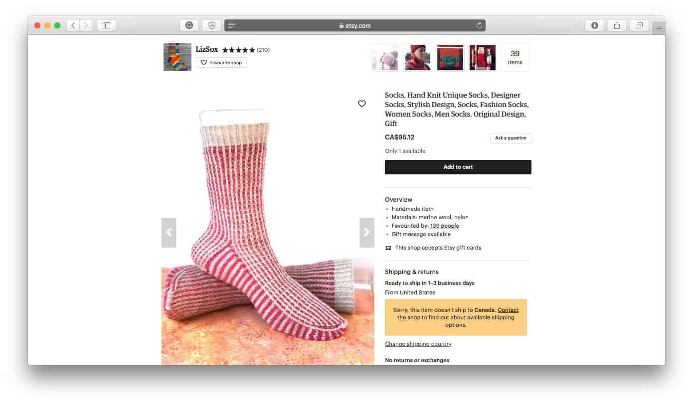 Etsy Ecommerce Sock Store