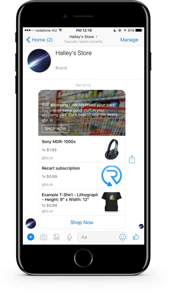 Facebook Messenger Cart Abandonment Campaign Example