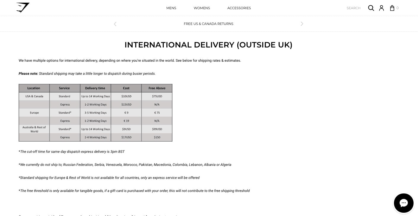 International Free Shipping Policy