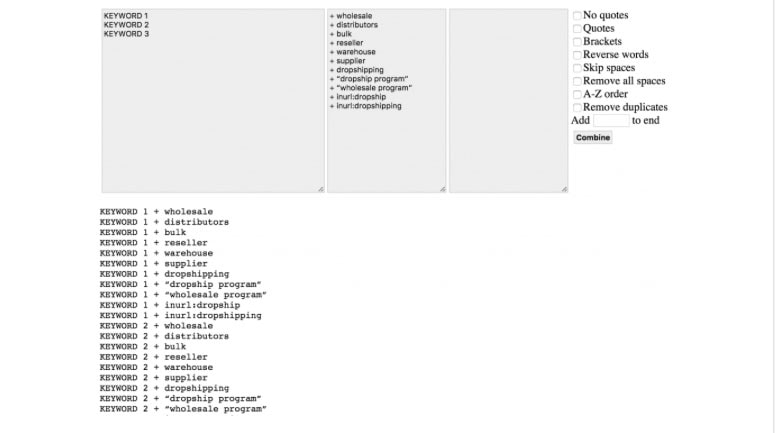 Keyword Mixer Tool Combinations