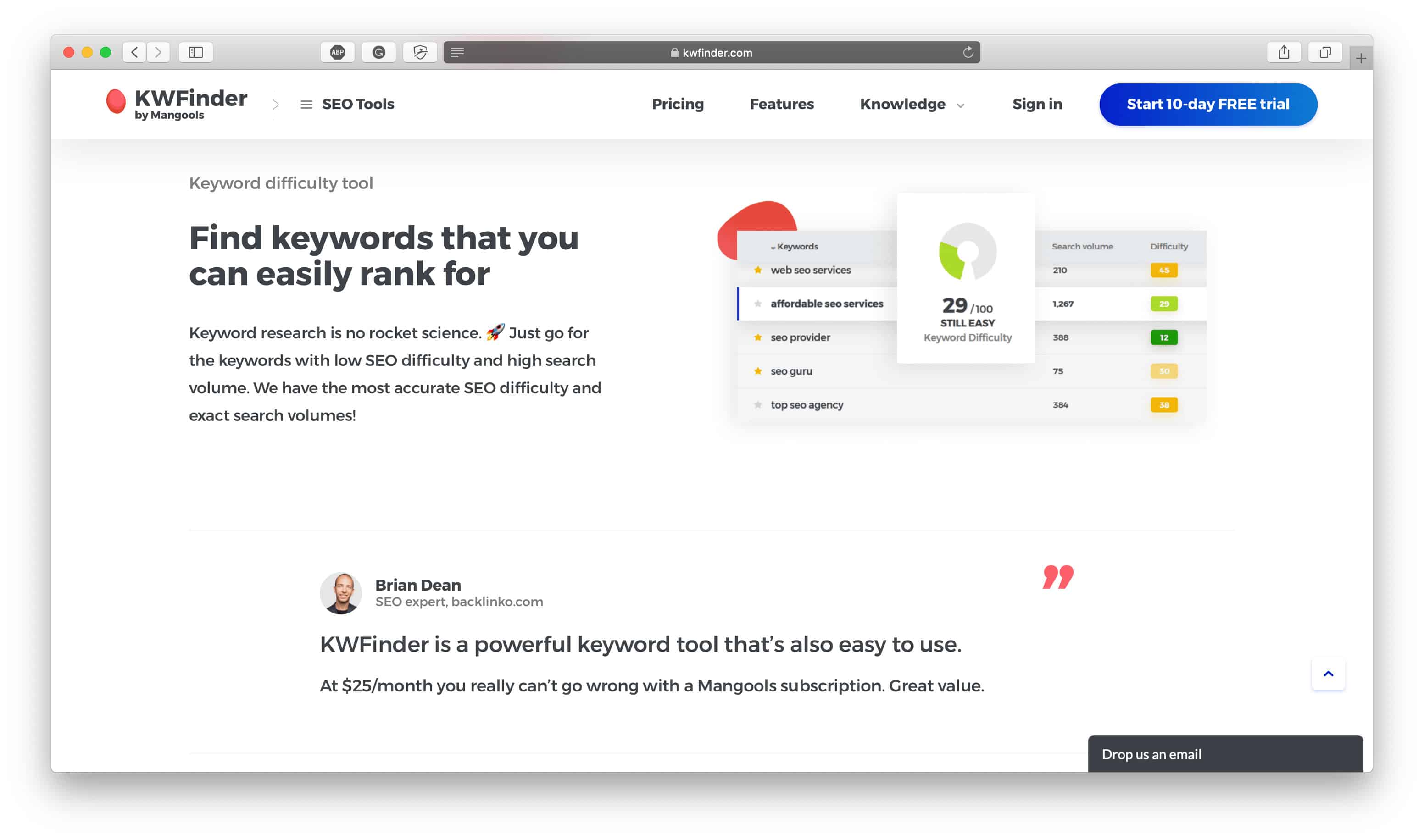 Keyword Search Volume with KWFinder