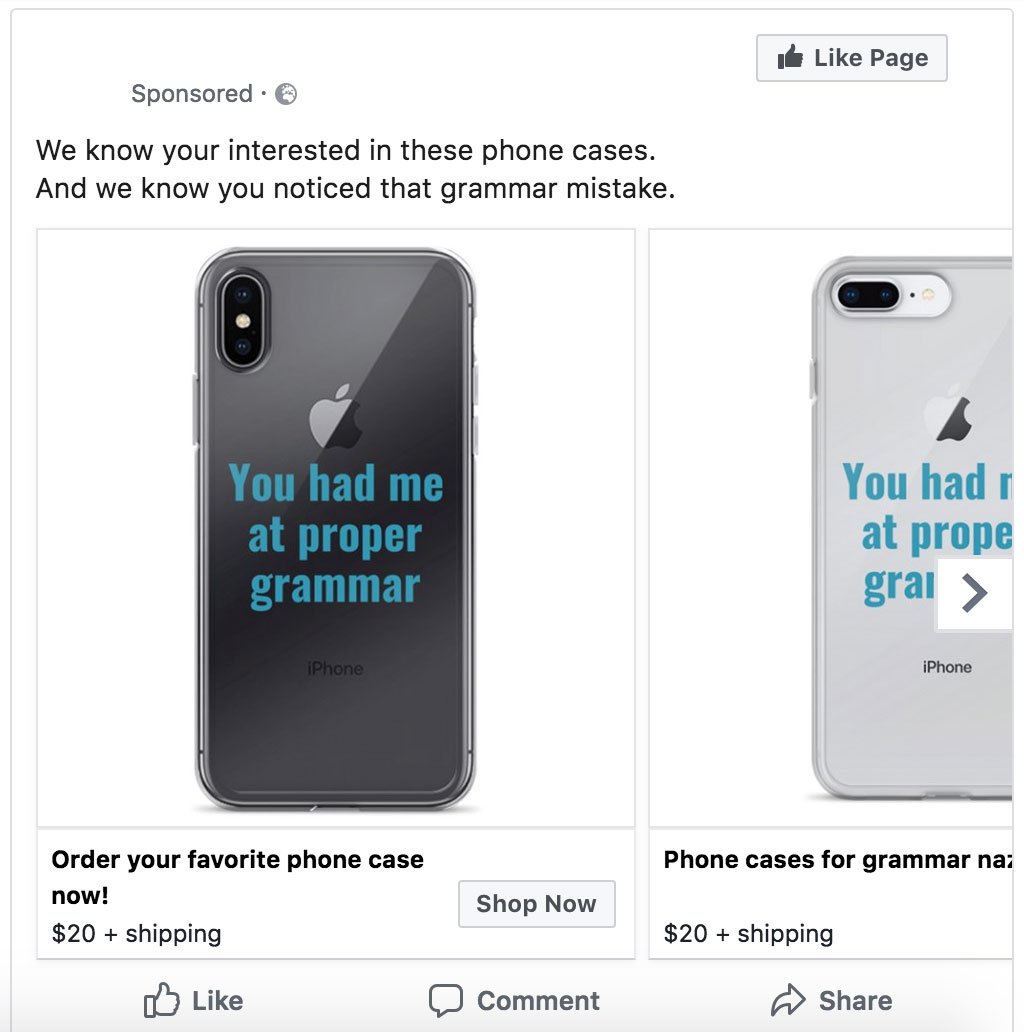 Phone Case Business Facebook Ads Example