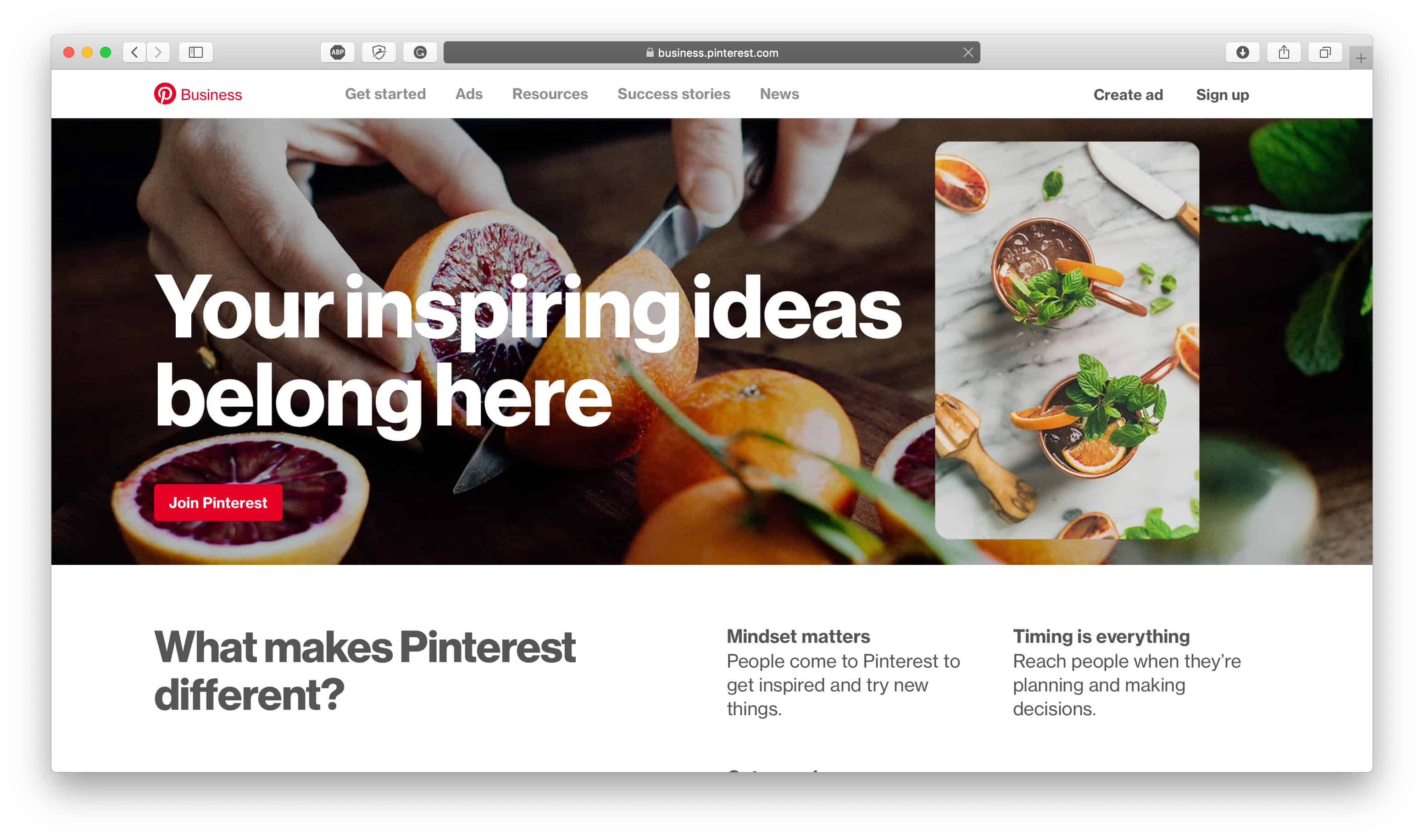 Pinterest Business Homepage