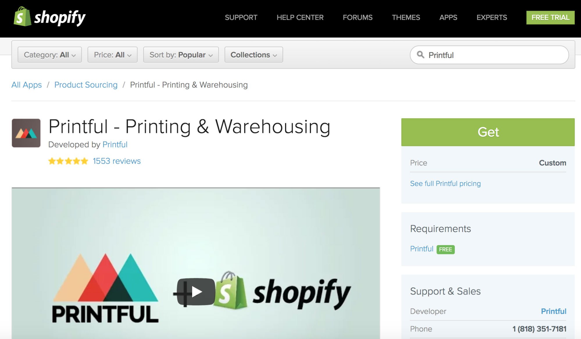 Printful App on Shopify App Store