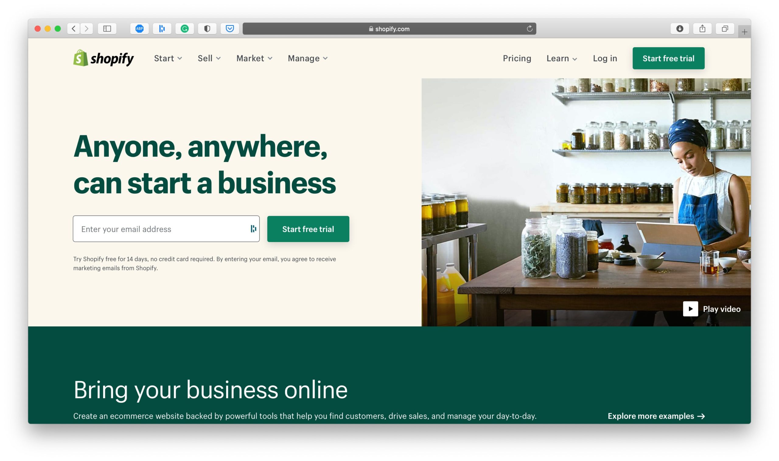 Shopify Ecommerce Platform Homepage