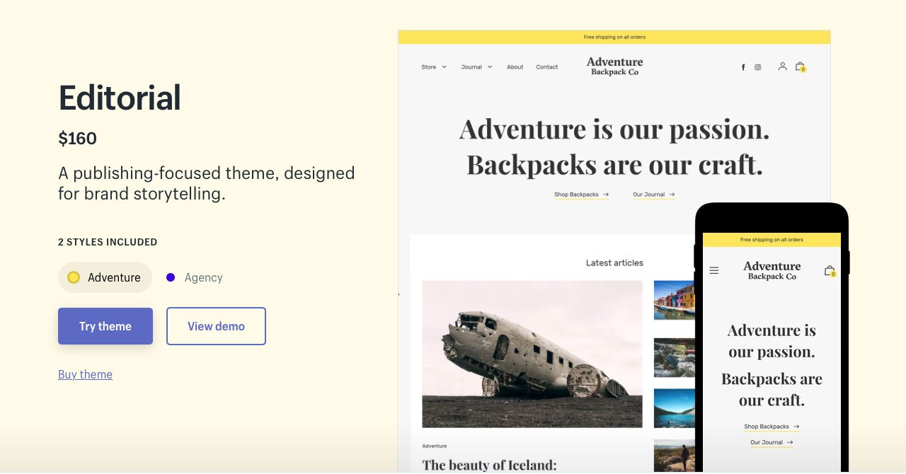 Shopify Theme Editorial Adventure