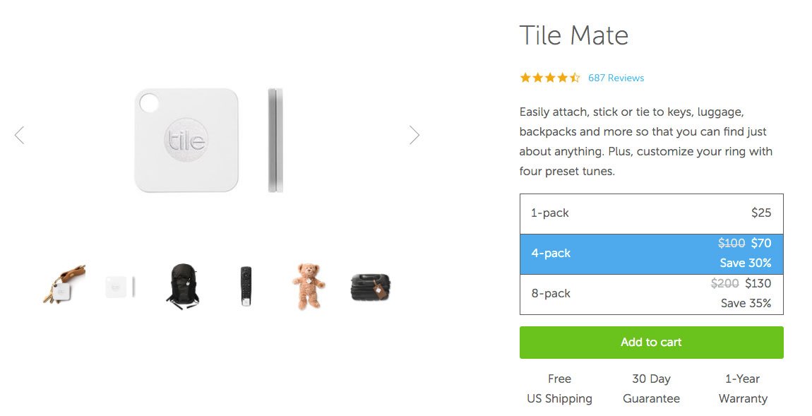 Tile Mate Product Page Design Example